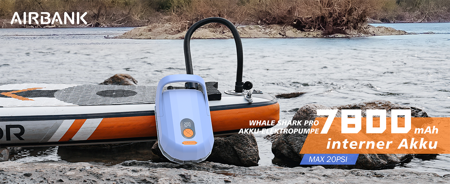 Електрична повітряна помпа Airbank Whale Shark Pro з акумулятором 7800 mAh: для SUP, каяків, човнів, наметів, повітряних зміїв. 20 PSI, перезаряджувана.