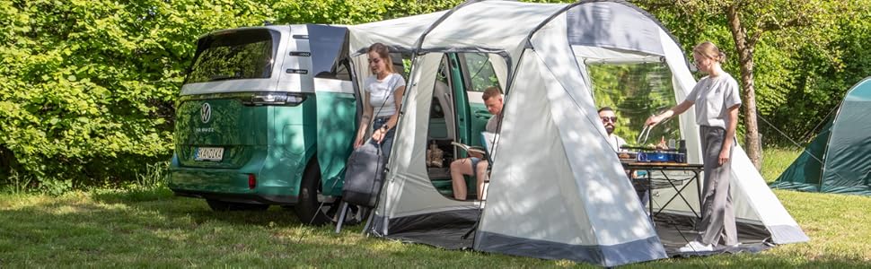 Намет Skandika Tunnelzelt Camper Tramp Protect для кемпінгу 2-4 особи, сірий | Водонепроникний намет з інтегрованою підлогою, москітною сіткою, для фургонів, мінівенів, подорожей