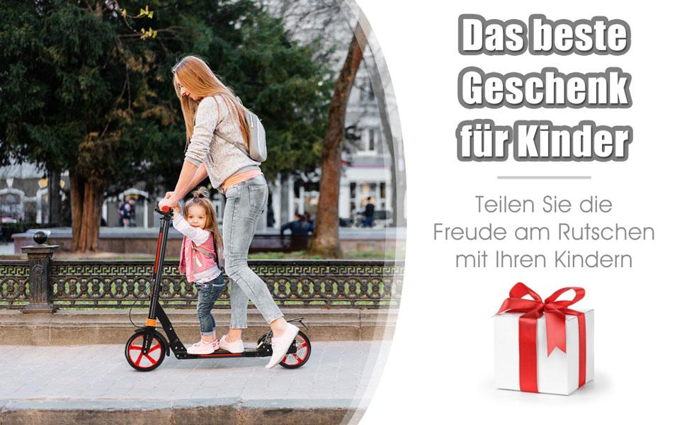 GOPLUS Roller Kinder 8 років: міський тредролер для дітей, підлітків та дорослих (до 100 кг), регульована висота, складний, з гальмом та ременем (білий)