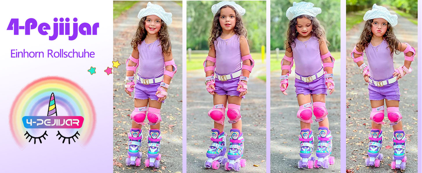 Дитячі ролики Kinder Einhorn для дівчаток, 3-6 років, з підсвічуванням, регульовані, для початківців, фіолетові
