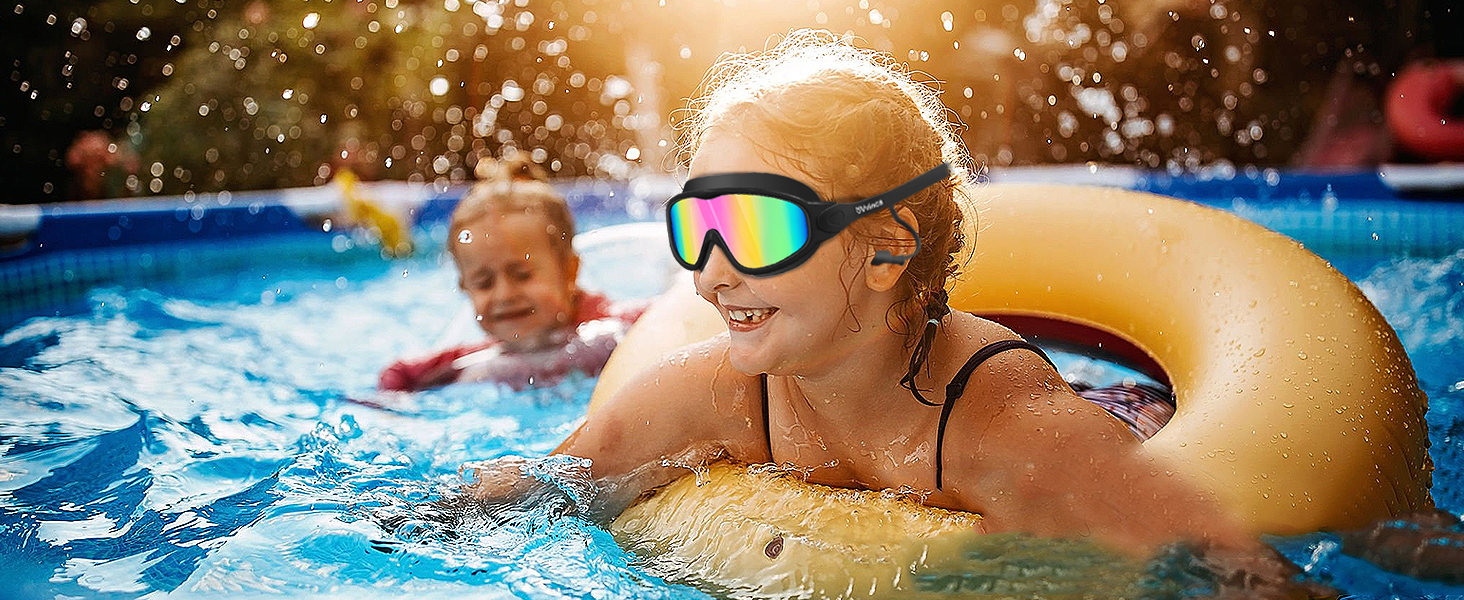 Дитячі окуляри для плавання Vvinca з носовими затискачами, широким кутом огляду, захистом від запотівання та UV-фільтром, водонепроникні, для дітей 3-14 років, рожеві та блакитні