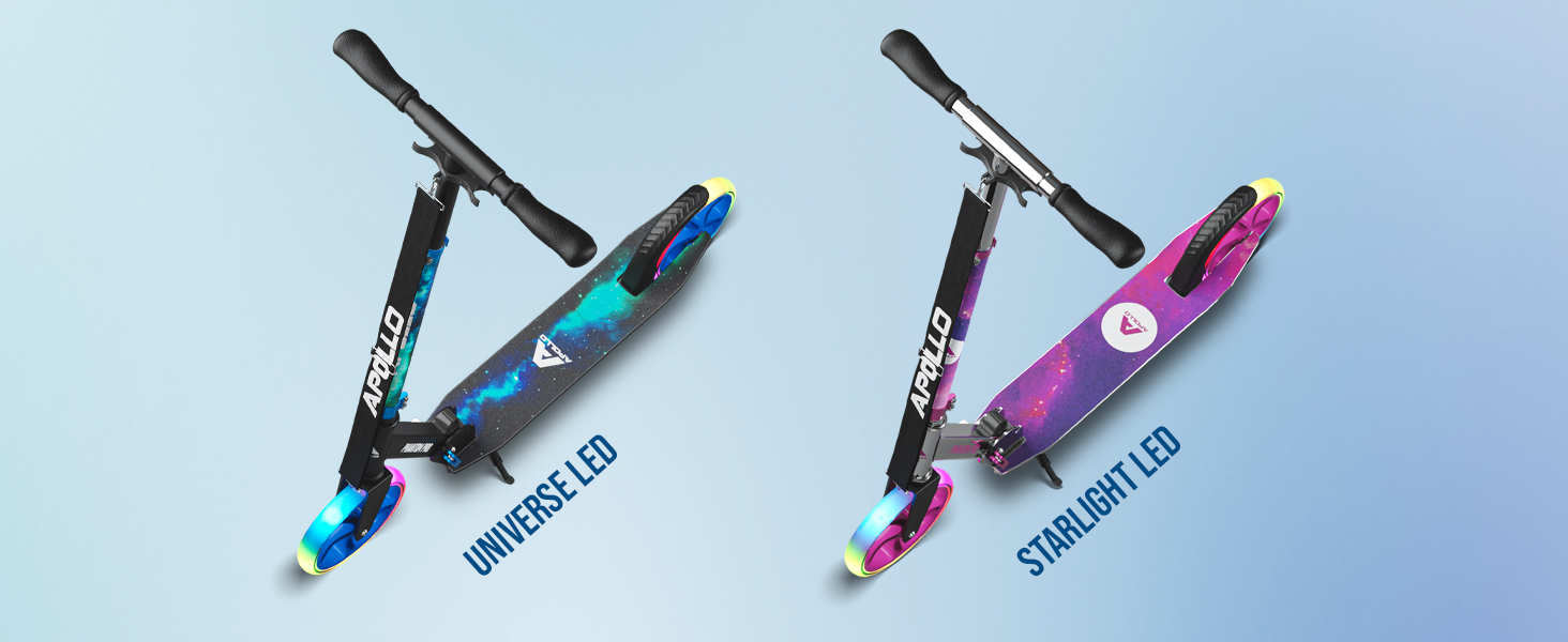 Скутер Apollo Phantom Pro City з LED-підсвіткою - розкладний, регульований по висоті, для дорослих, дітей та підлітків