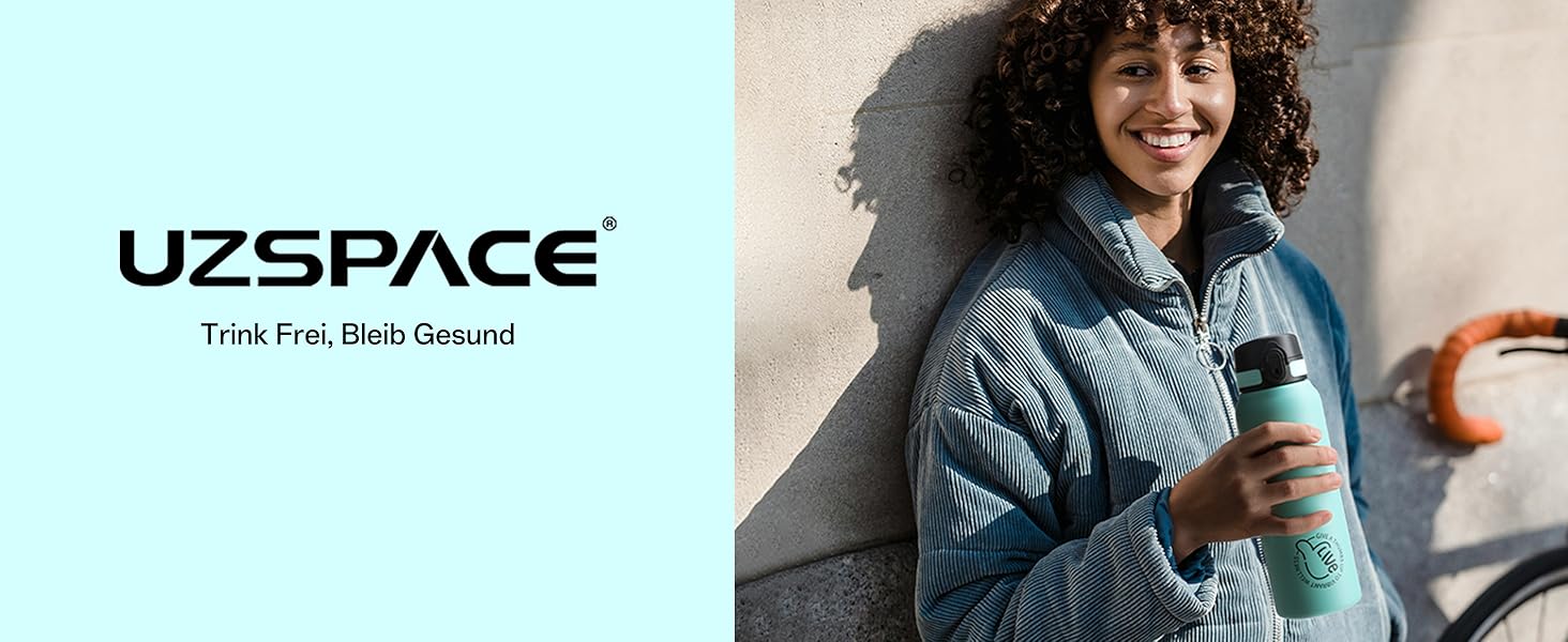 Термос-пляшка UZSPACE 1л (970мл) з нержавіючої сталі, ізольована, з 1-кліком відкриття, без витоків, для спорту, фітнесу, туризму, зеленого кольору