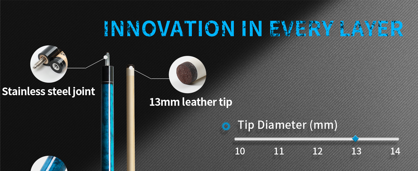 Більярдний кий Kmise професійний, 147 см, канадський клен, шкіряна піка 13 мм, антиковзний грип, для дорослих/початківців/професіоналів (синій)