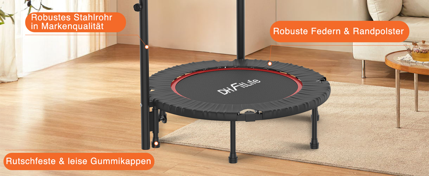 Трамплін для фітнесу DH FitLife складний, Ø102 см, 150 кг, 4 рівня регулювання ручки, стабільний та тихий для дітей та дорослих