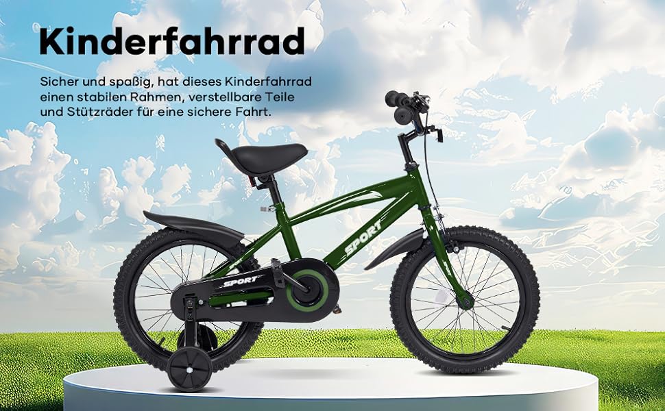 Дитячий велосипед BODIOO 14 дюймів: надійний велосипед для хлопчиків та дівчаток з додатковими колесами, регульованим сидінням та гальмами