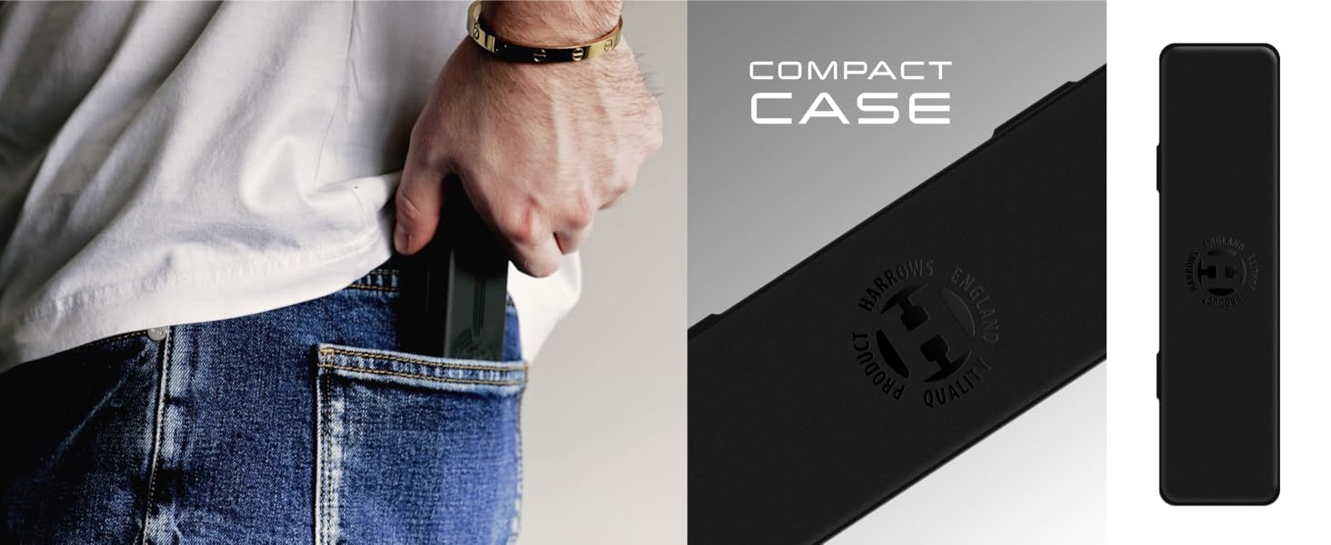Дарти Harrows Combat 24 г, сталеві наконечники 90% вольфрам, набір 17 предметів (пір'я, стрижні, кейс)