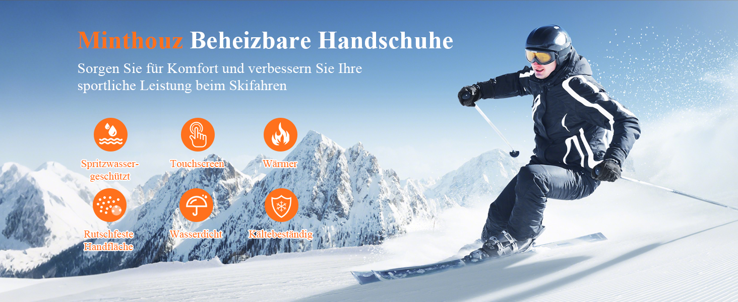 Обогріваючі рукавички Minthouz 5V 5000mAh USB-C з регулюванням температури, водонепроникний сенсорний екран, 3 режими нагріву, для активного відпочинку та роботи на вулиці