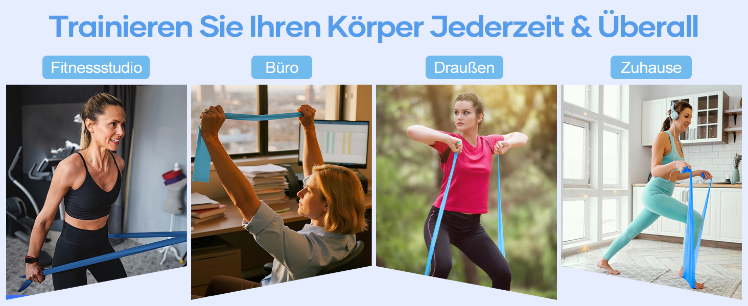 Фітнес-гумки Fokky 4 шт., еластичні стрічки для фітнесу, йоги, пілатесу, для тренувань та м'язового розвитку (синій, зелений, червоний, жовтий)
