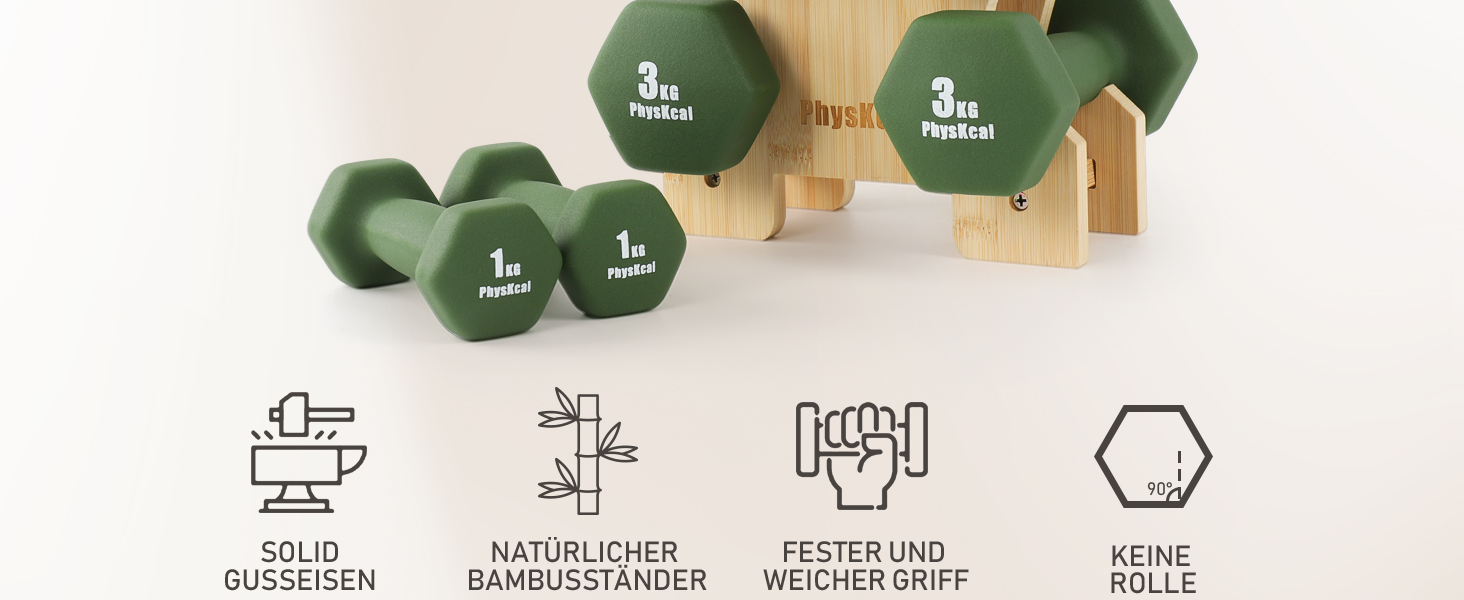 Набір гантелей Kurzhantel-Set з підставкою для дому та фітнес-залу, 30 кг | Küstenbrise (12 кг, смарагдовий)
