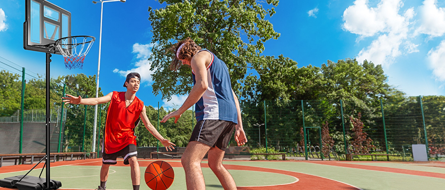 Зручний баскетбольний кошик для вулиці: регульована висота, стійка з підсиленою стінкою 110x70 см, чорний колір