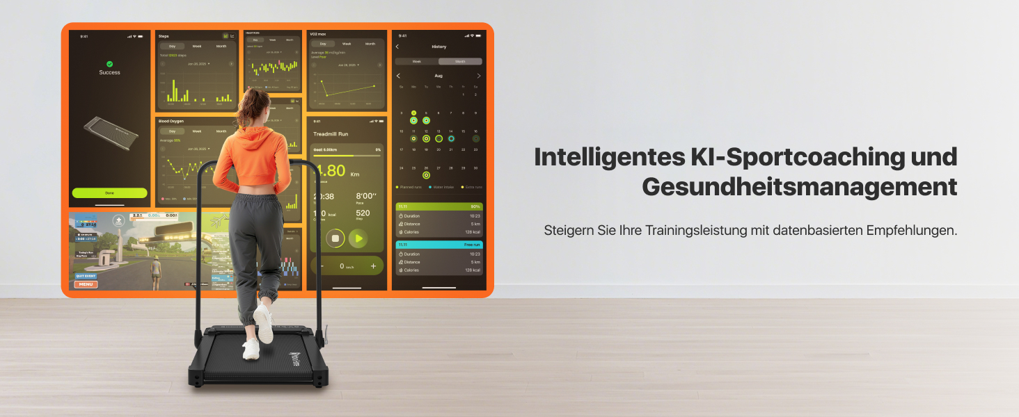 Біговий тренажер Mobvoi Home Laufband Plus: Розумний AI 3-в-1, складний, 2.5 PS, LED-дисплей, динаміки, велика поверхня для бігу, додаток TicSports, до 120 кг, швидкість до 12 км/год, регулювання нахилу