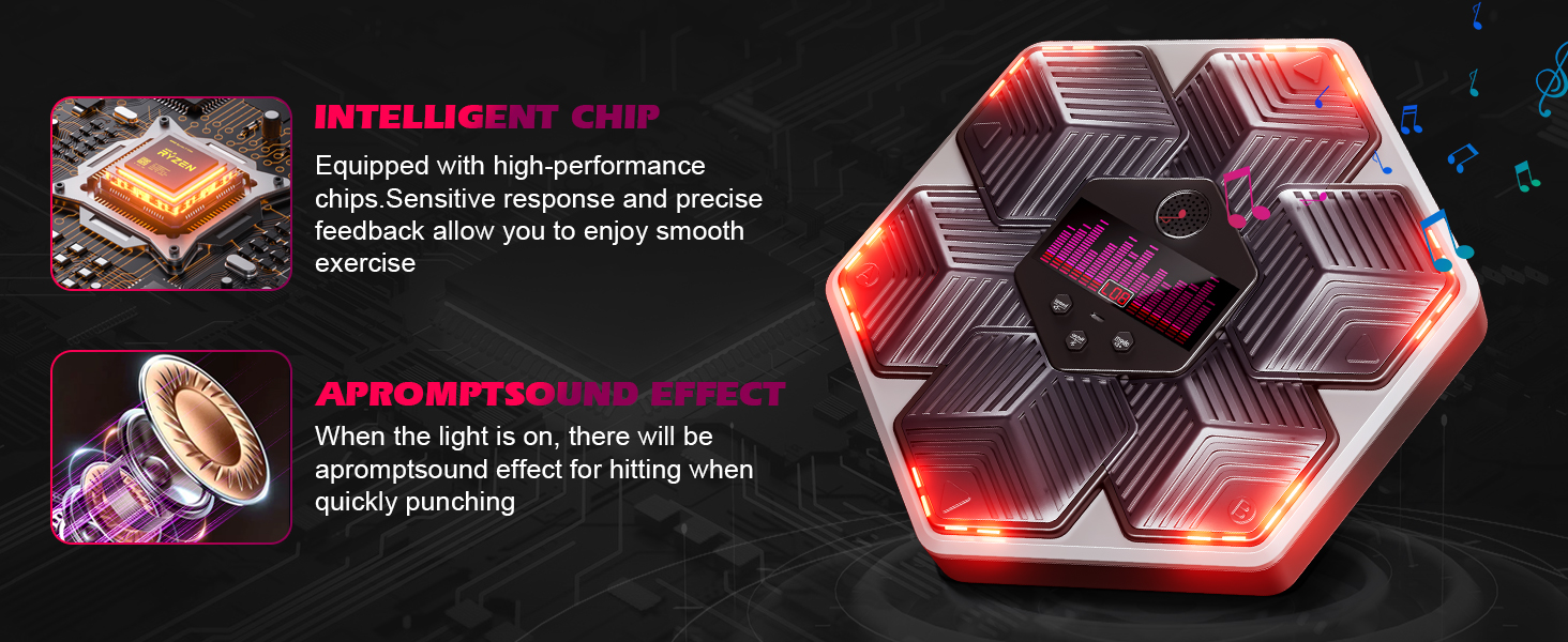 Музична боксерська машина для дорослих - 16 швидкостей, 14 режимів, Bluetooth, LED-підсвічування, з підрахунком ударів