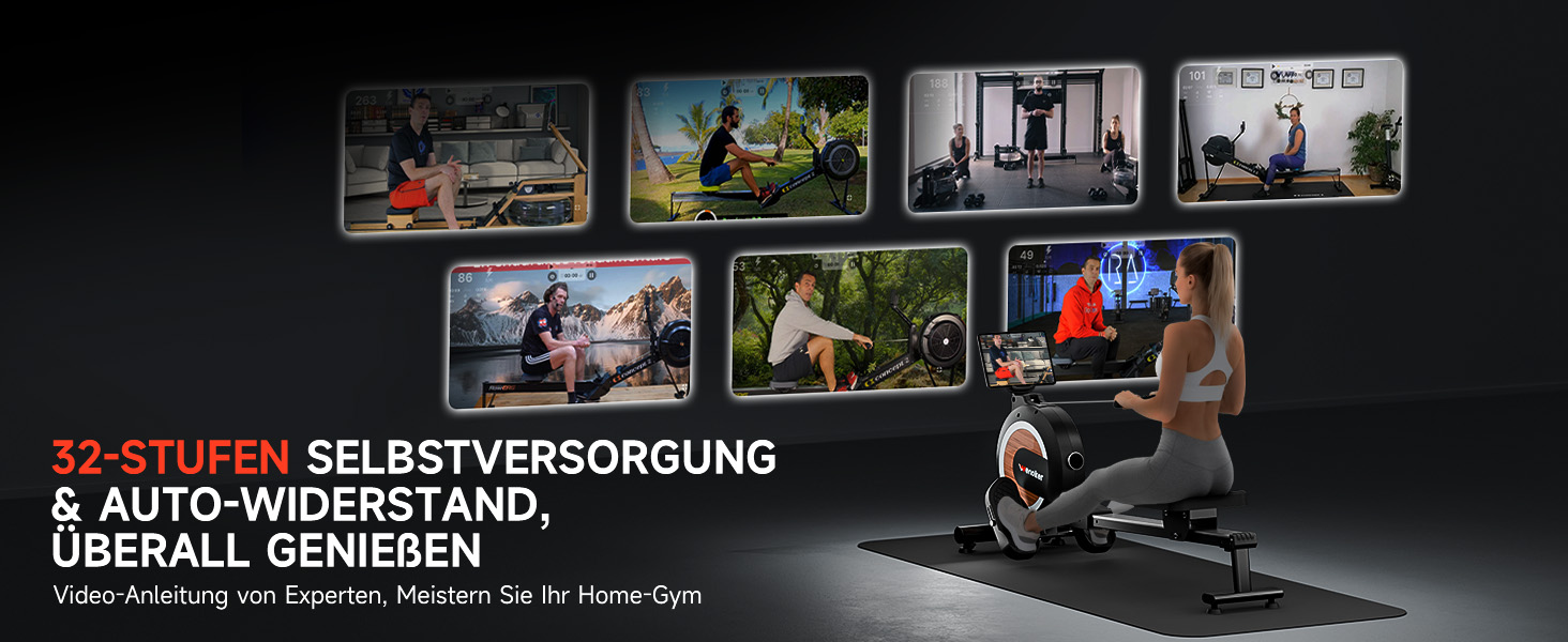 Гребний тренажер Wenoker з магнітним опором, для дому, 32 рівні навантаження, LCD-монітор, 160 кг, з мобільною APP