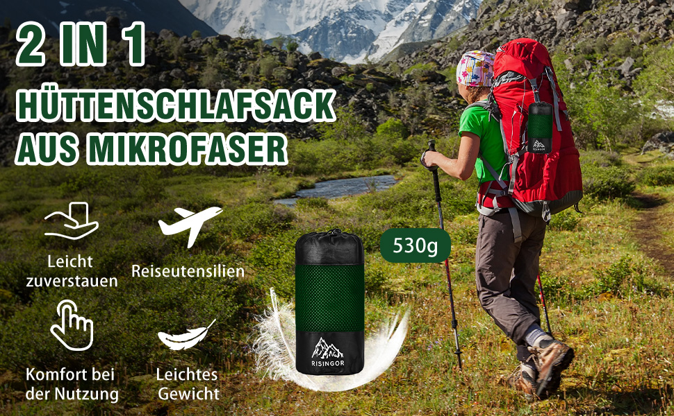 Спальний мішок бавовна, ультралегкий туристичний спальник з двосторонньою блискавкою, спальник для кемпінгу та піших прогулянок (зелений)