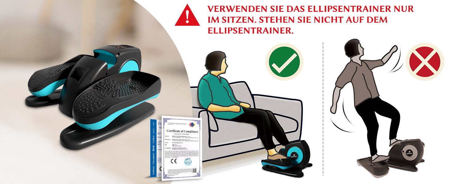 Електричний еліптичний тренажер Amonax, міні крос-тренажер для дому, сидячий велотренажер для людей похилого віку, кардіо тренажер під стіл, сидячий велотренажер з масажем ніг, універсальний розмір