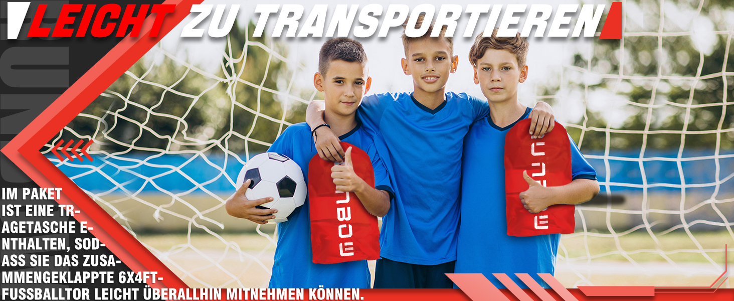 Дитячі ворота для футболу RUNBOW 1,8 x 1,2 м, переносні, з сумкою (2 шт., червоні)