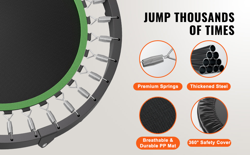 Міні-батут VEVOR для фітнесу та рекреації, діаметр 1027 мм, вантажопідйомність 150 кг, з регульованою ручкою та 32 пружинами