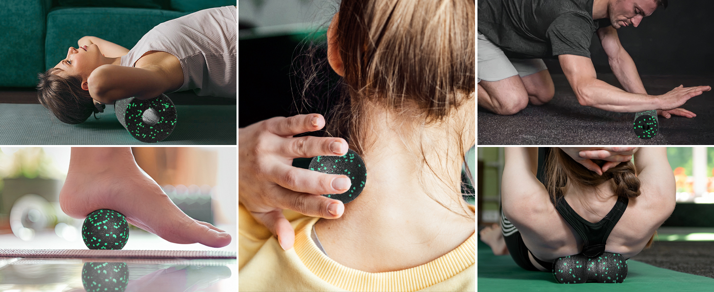 Набір для міофасціального релаксу: Foam Roller, м'ячик для фасції, міні-ролик, дуобол для йоги та масажу м'язів (Синій/Зелений)