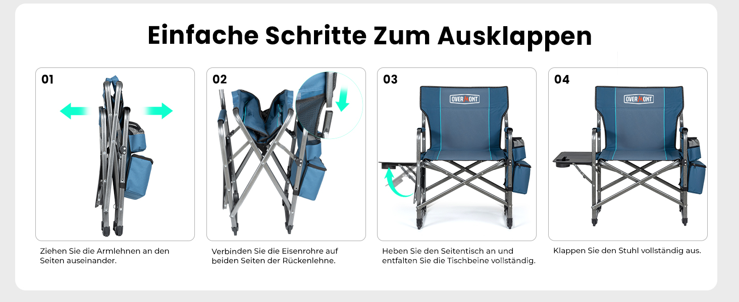 Стілець для кемпінгу OVERMONT: складаний, з підспівачем та сумкою-холодильником. Макс. навантаження 180 кг (2 шт., чорний)