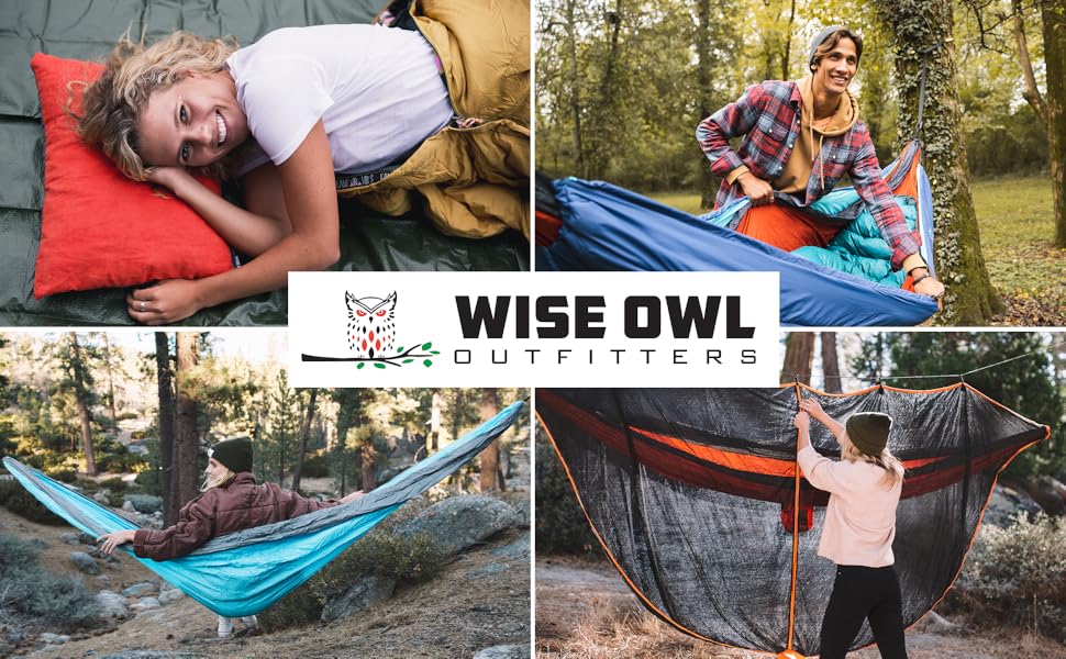 Гамак для кемпінгу Wise Owl Outfitters – односпальний або двоспальний, для дому та вулиці, з сумкою для зберігання, аксесуарами для рюкзака та подорожей, оранжевий / сірий