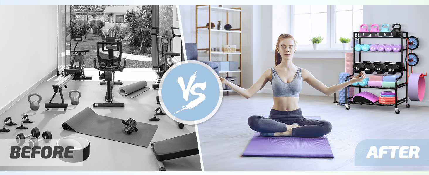 Органайзер для йоги Mythinglogic Regal: килимок, роли, гантелі, блоки. Стенд для фітнес-обладнання. Чорний