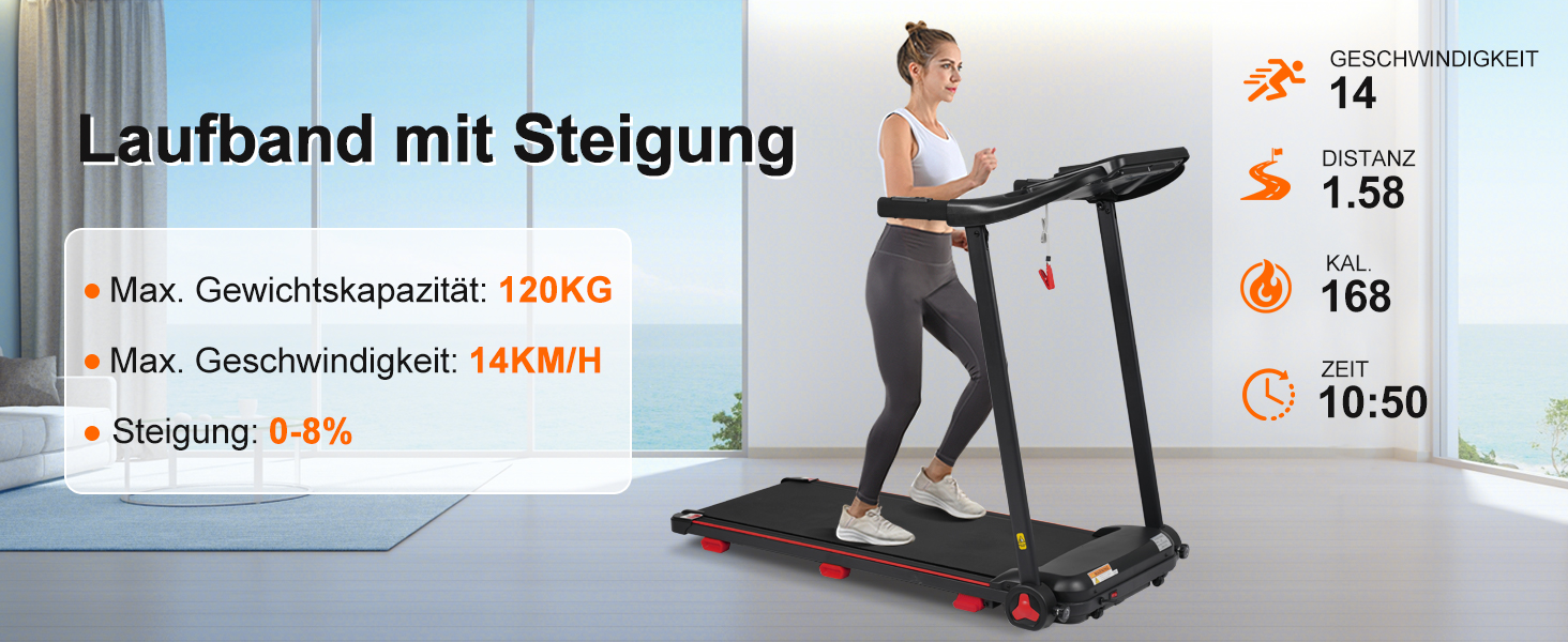 Біговий тренажер BTM для дому, 3.0PS, нахил, 1-14 км/год, складаний Walking Pad з LED дисплеєм, до 120 кг, чорний