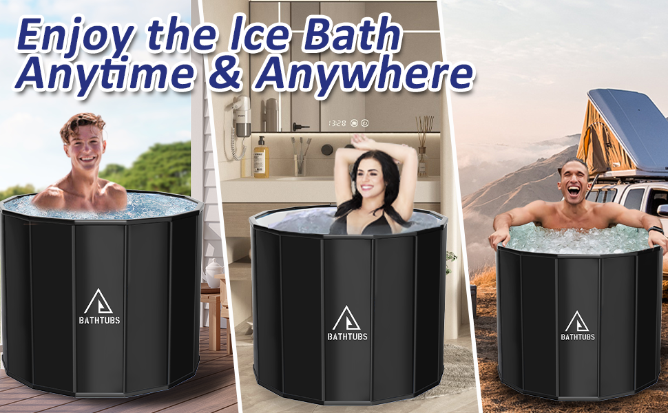 Портативна складана ванна для дорослих STARBRILLIANT (80x66 см) — крижана ванна для відновлення м'язів, SPA та загартовування, чорна, розмір L