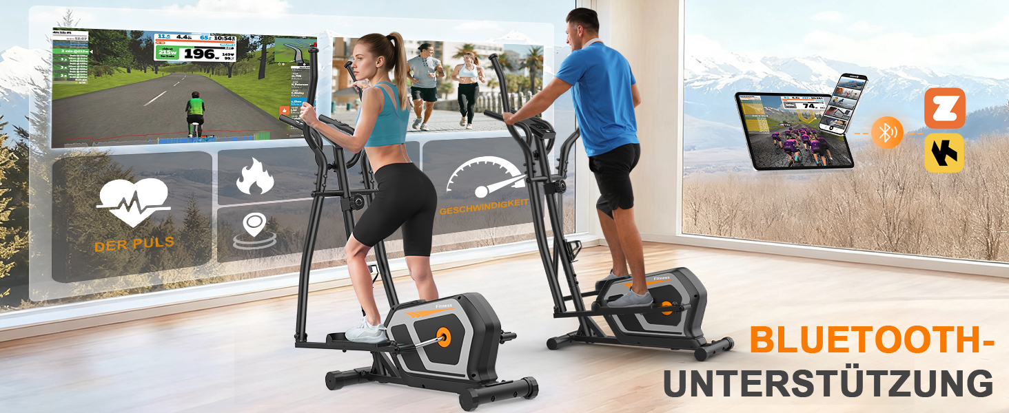 Еліптичний тренажер Crosstrainer 3-в-1 з LCD-монітором та регулюванням навантаження до 287 кг (Оранжевий + Чорний)