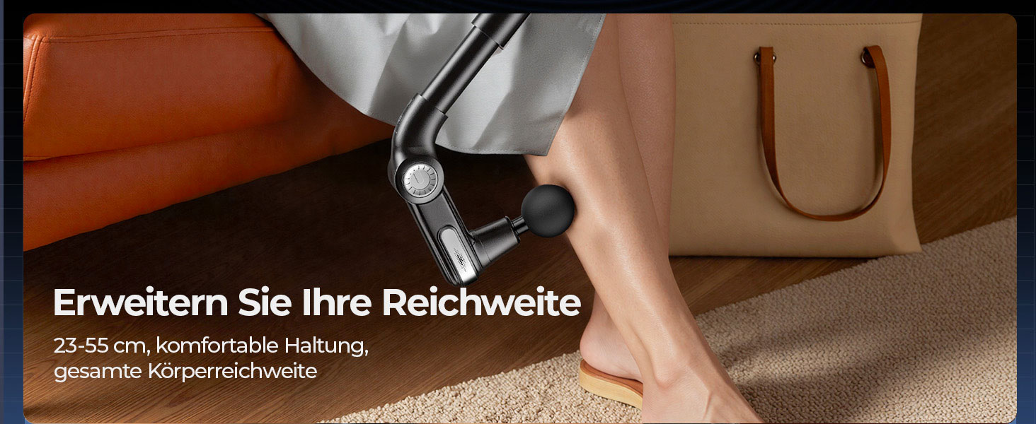 Масажер для тіла KingPavonini з висувним руків'ям та складним голівкою, масажна пістолета для спини з 3 регульованими кутами та 4 насадками, масажер - подарунок для чоловіків та жінок, чорний