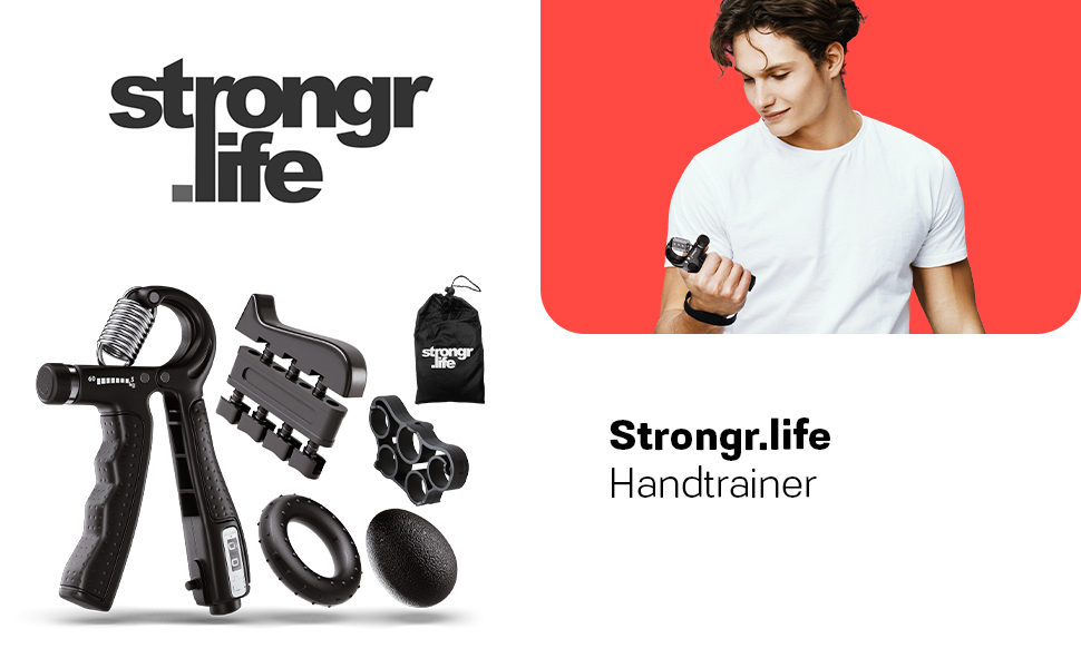 Набір для тренування кисті рук - 5 шт. (гумовий, кільцевий, м'ячик) з сумкою - тренажер хвата - опір 5-60 кг