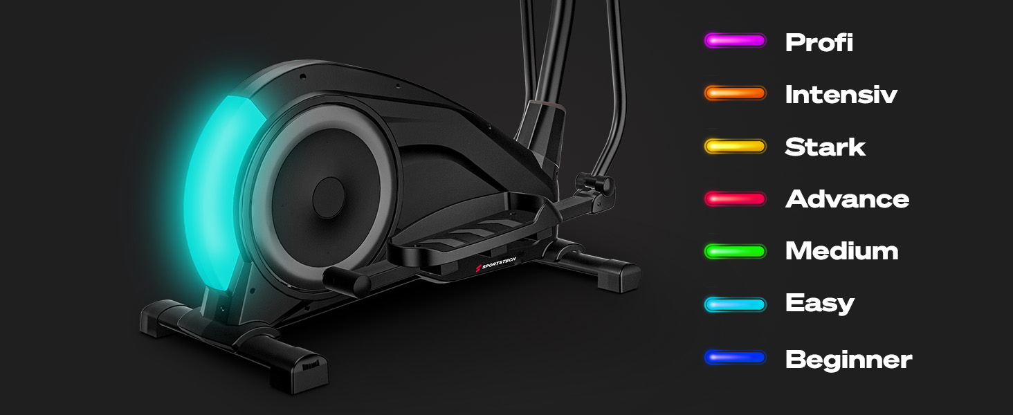 Еліптичний тренажер Sportstech CX700 для дому: 24 кг маховик, 24 рівні опору, LED дисплей, Bluetooth, пульсомір | Чорний