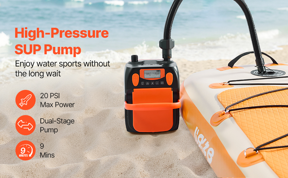 Електрична SUP-насос VEVOR з USB, 20PSI, для надувних SUP-дошок, наметів, з LED-підсвічуванням та автоматичним вимкненням