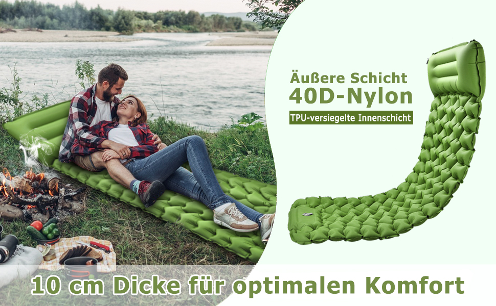 Isomatte Amtake самонадувна, 10 см, для кемпінгу, ультралегка, з насосом, водонепроникна, зелена