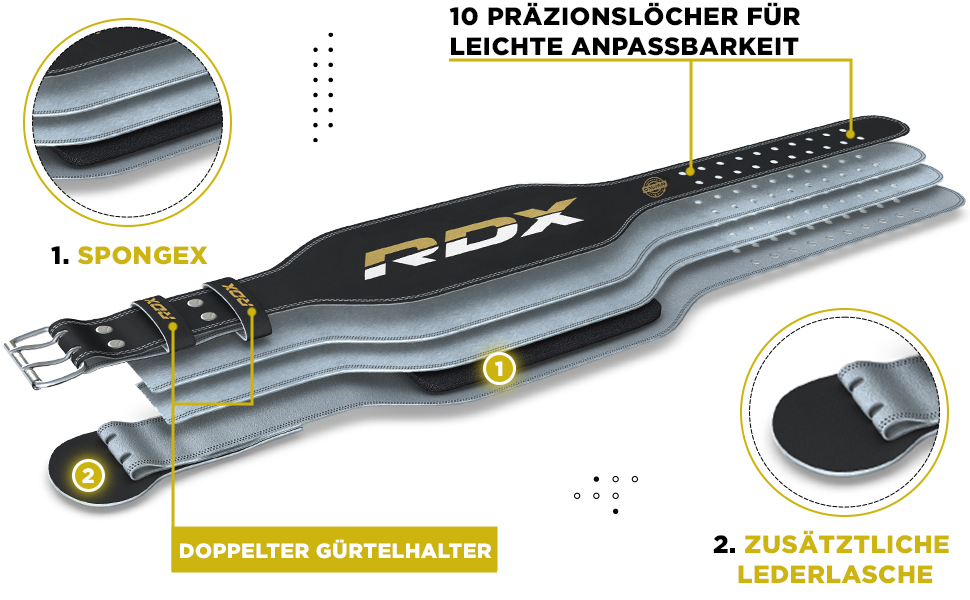 Шкіряна пряжка RDX для важкої атлетики, 6 дюймів, 10 отворів, чорний, 2XL (39-44 дюйми)