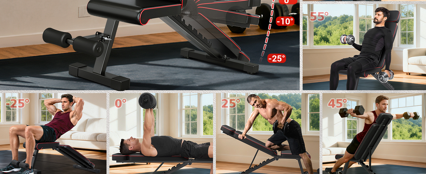 Тренувальна лава XDDIAS з 10-рівневим регулюванням, подовжена підголовник, складна до 360 кг, для дому.