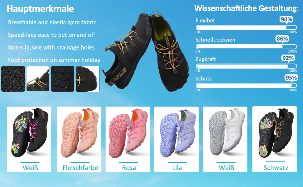 Зітоп Водні черевики для жінок та чоловіків, шкарпетки для плавання, швидковисихаючі пляжні черевики, легкі фітнес-черевики, м'які серфінг-черевики, басейнові черевики для дайвінгу, серфінгу, хайкінгу, йоги (36-46 EU), 38 EU, білий, сірий