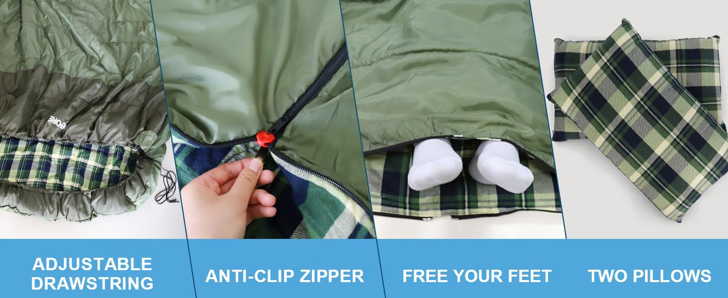 Спальний мішок для двох дорослих з флісу, зимовий, з подушками та сумкою для перенесення, 233*157 см, зелений