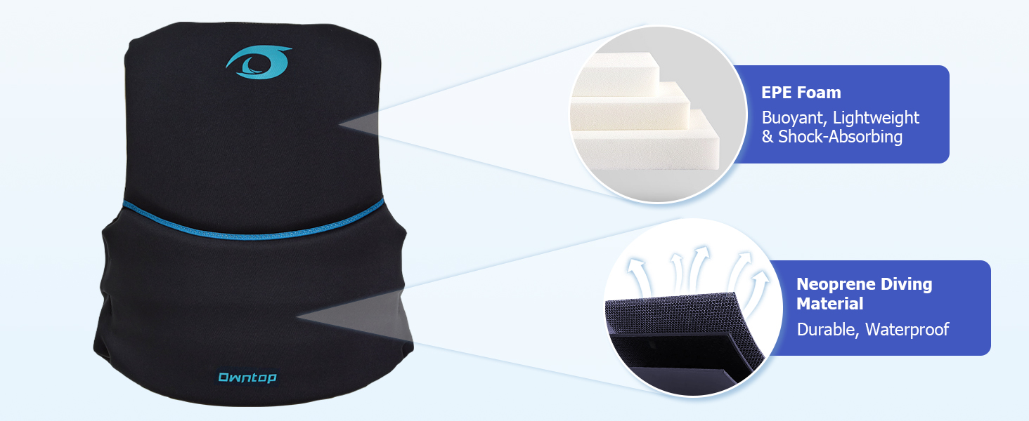 Спасальний жилет Owntop для дорослих XL | Легкий неопреновий жилет | Подвійний захист, для риболовлі, каякінгу, водних видів спорту сірий