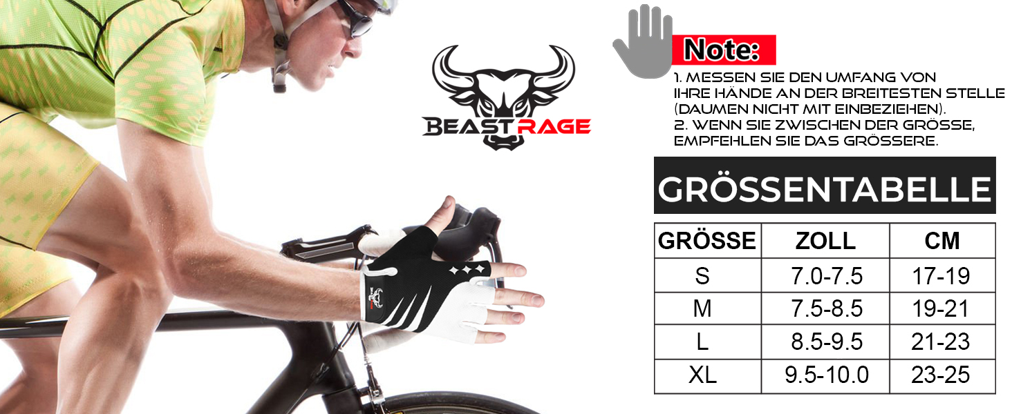 BEAST RAGE Fingerless Fahrradhandschuhe: Гелеві, антиковзні, для MTB, тренувань, сірі (L)