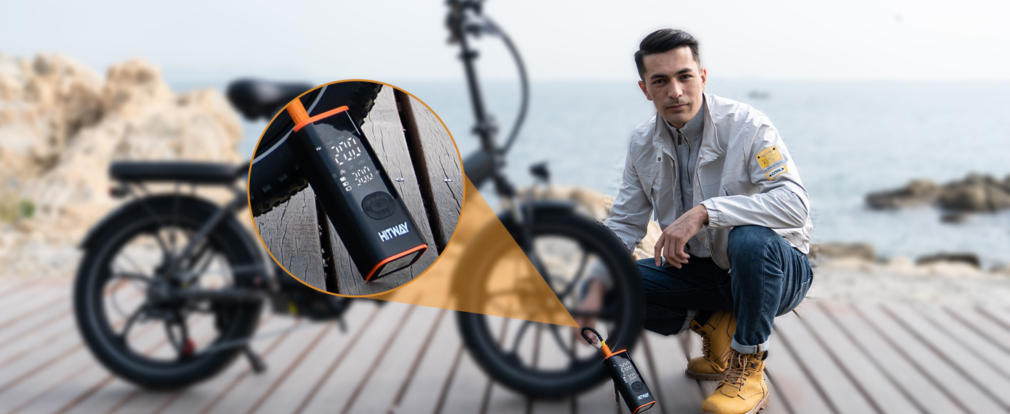 Електрична портативна насосна станція HITWAY 6000mAh, 150PSI, акумуляторний компресор для авто, велосипедів, мотоциклів і м'ячів, з функцією Powerbank