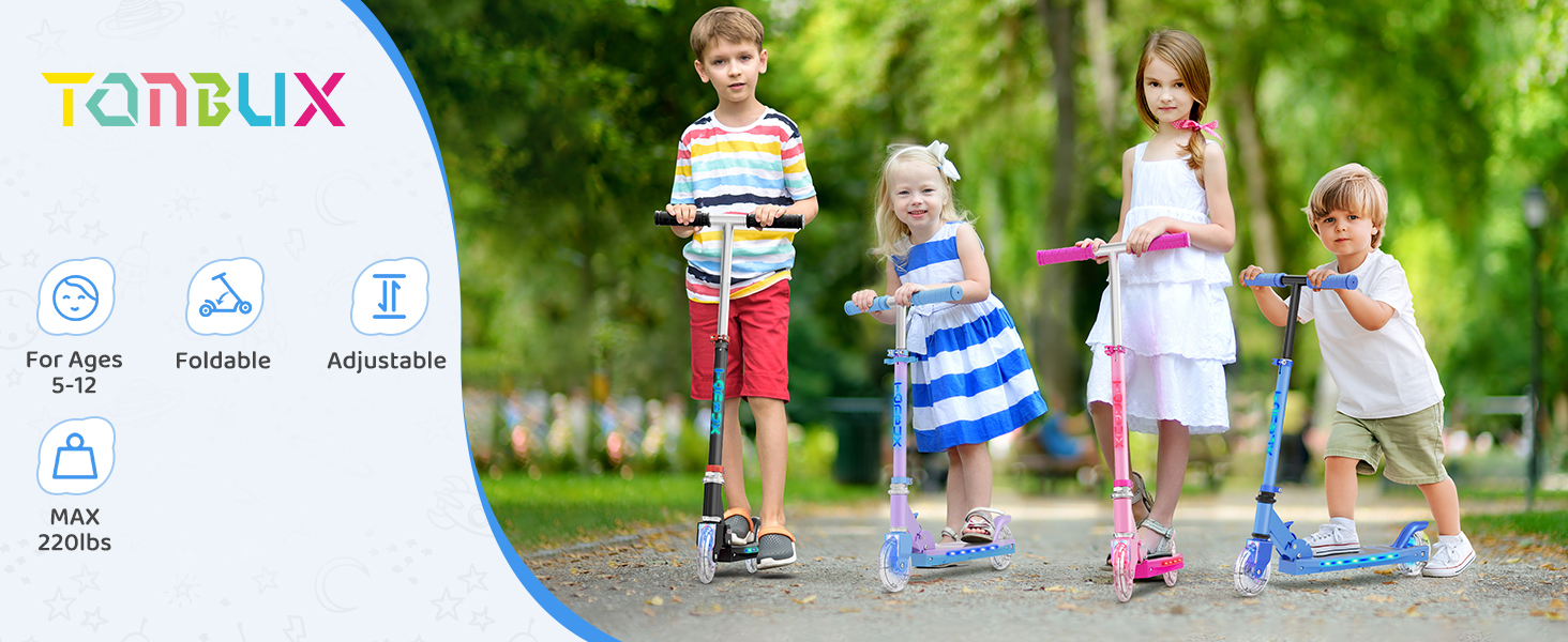 Самокат дитячий TONBUX Roller Kinder 6 років, з підсвіткою, регульованою висотою, складний, для дітей 5-12 років