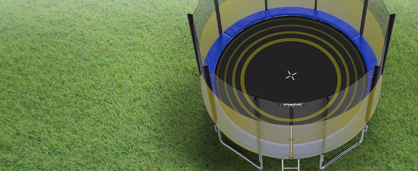 Батут KINETIC SPORTS Salto Plus Outdoor для дітей: Ø 183/244/305/366/400/430/490 см - Комплект з сіткою, захисним бордюром та сходами, до 160 кг