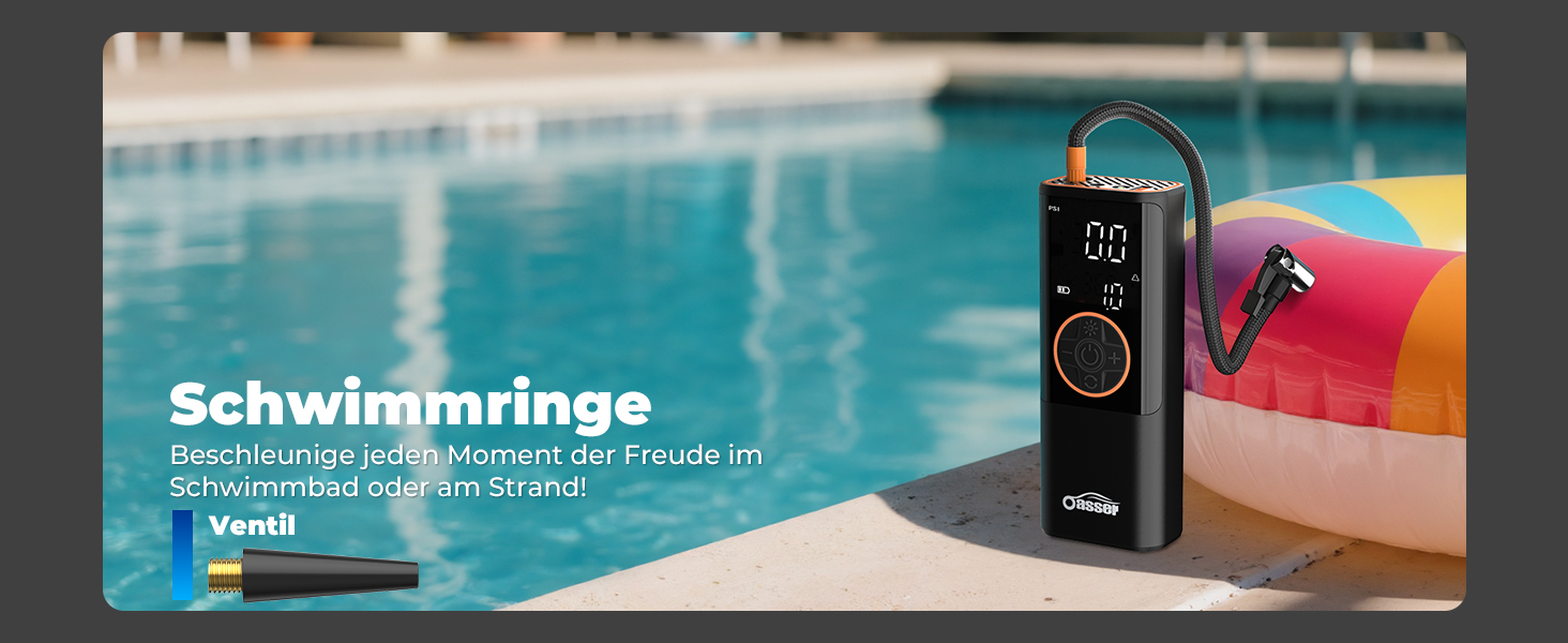 Електричний компресор Oasser з акумулятором 6000mAh, 150 PSI, з двома дисплеями, для авто, мото, велосипеда, м'ячів, подорожей та кемпінгу