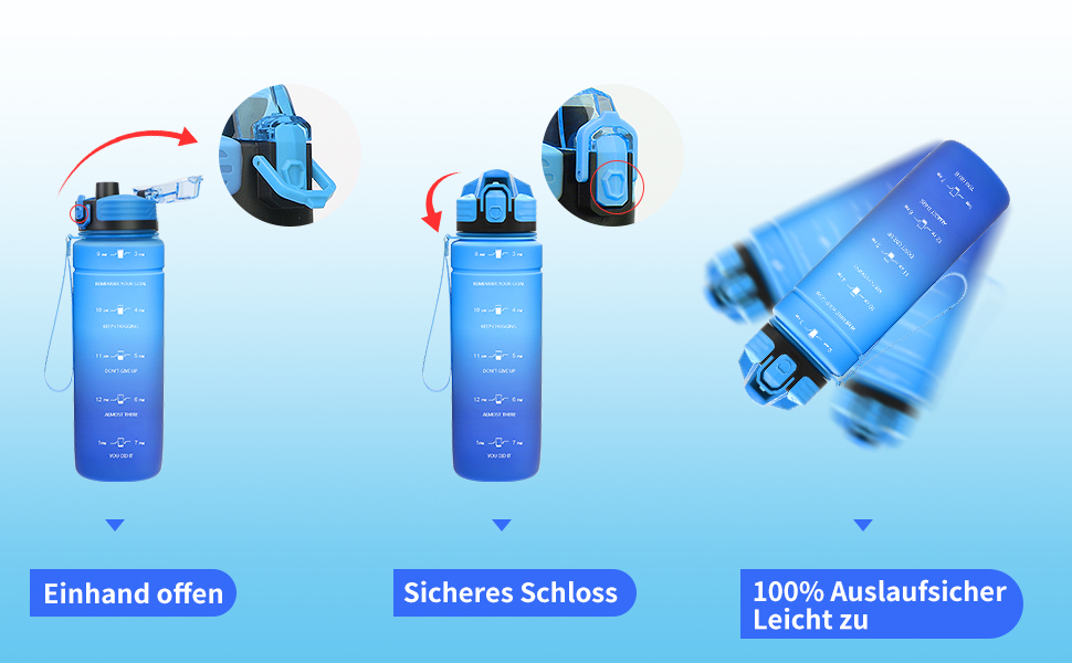 Спортивна пляшка для води Tritan 1L/500ml/700ml/1500ml, BPA-free, з маркуванням часу, витокозахисна, для фітнесу, велосипеду, відпочинку, йоги, спортзалу, школи, 1000ml, темно-зелений, темно-синій