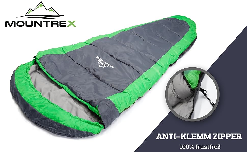 Сплячий мішок MOUNTREX® – ультралегкий та компактний (850г) – для відпочинку на природі, літній спальний мішок, мумієподібний (205x75 см) – малий об'єм при згортанні, легкий – для підлітків та дорослих + подарунок: надувне зелене подушечка для подорожей