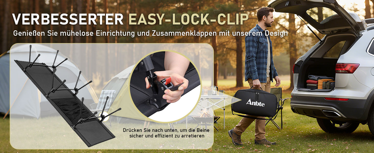 Кемпінгове ліжко Anbte: легке, розкладне, 190x70 см, алюміній, 2 положення висоти, до 180 кг, з сумкою