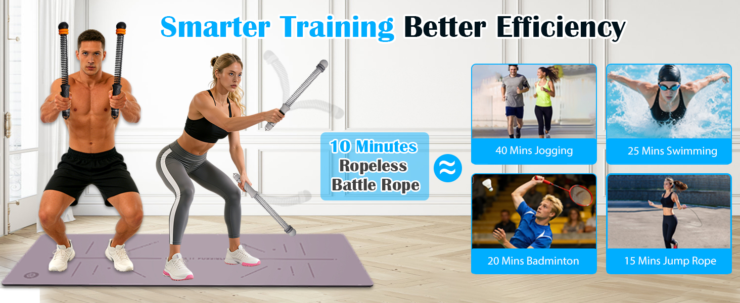 Битва мотузок TOGETDREAM: регульовані тренувальні канати без мотузки для силових тренувань, кардіо та спалювання жиру, чорний