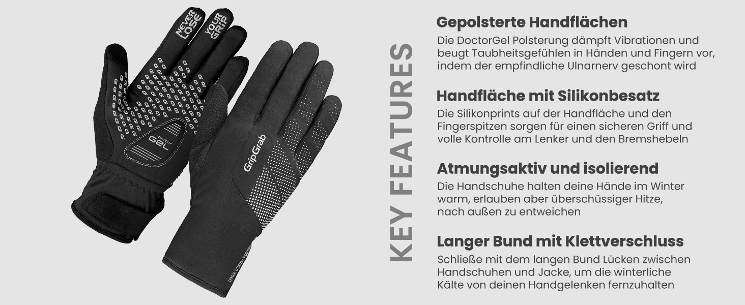 Fahrradhandschuhe GripGrab Ride: Водонепроникні зимові рукавички для велосипеда, теплі, вітрозахисні, чорні, XL, Classic