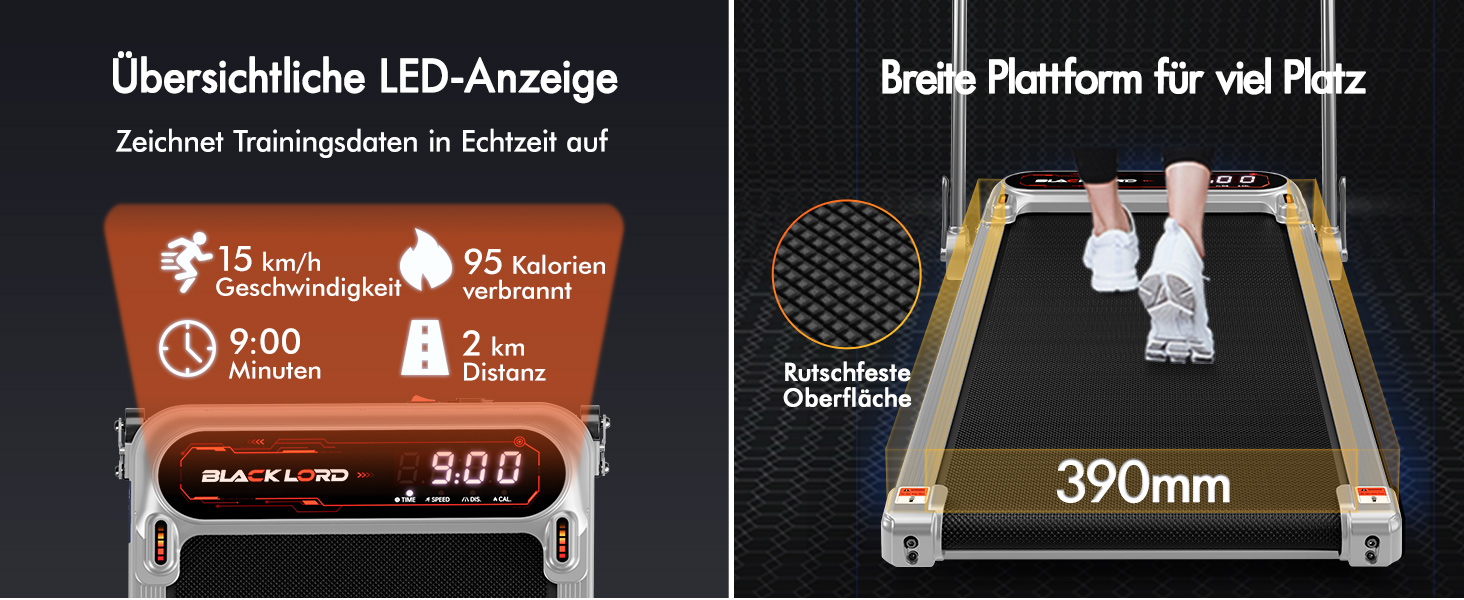 Електричний біговий тренажер BLACK LORD з нахилом 9%, 3.2 PS, Walking Pad 4-в-1 для дому та офісу, 12 програм, динамік, 140 кг